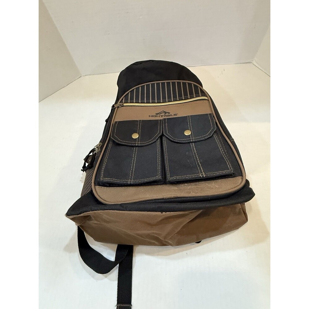 Vintage High Trails Hiking Backpack Brown Black Front Cargo Pockets Outdoor Pack - Picture 10 of 16
